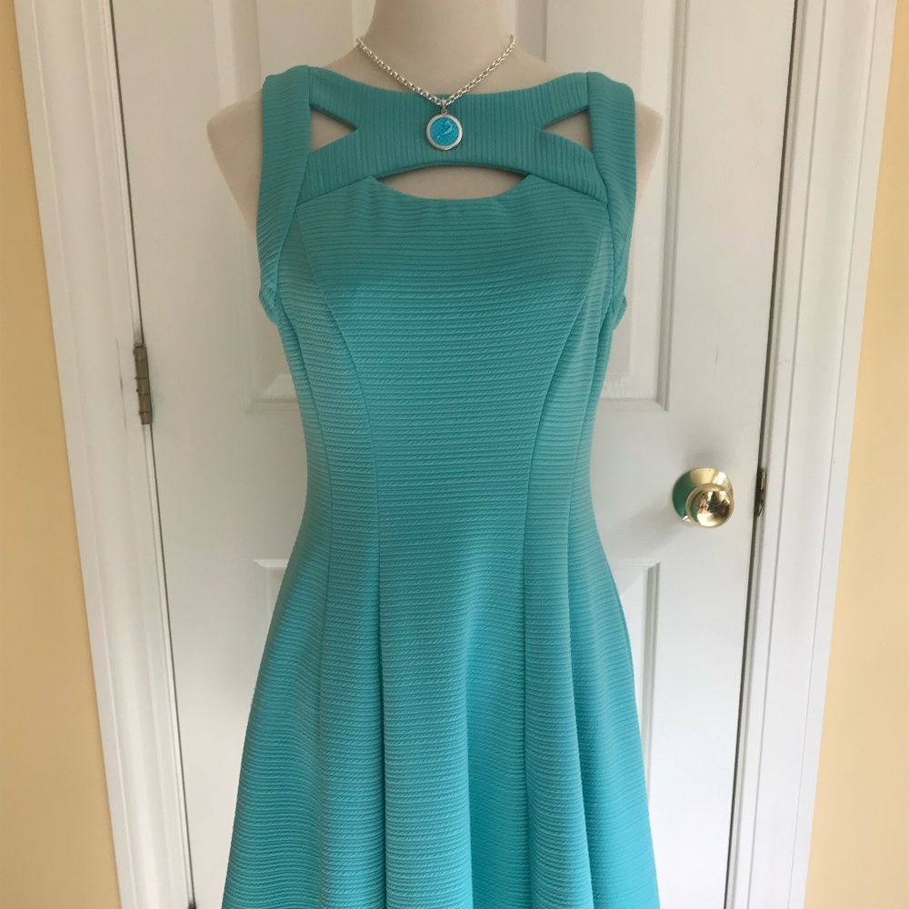 Danny & Nicole Aqua Blue Textured Fit-and-Flare Mini Dress